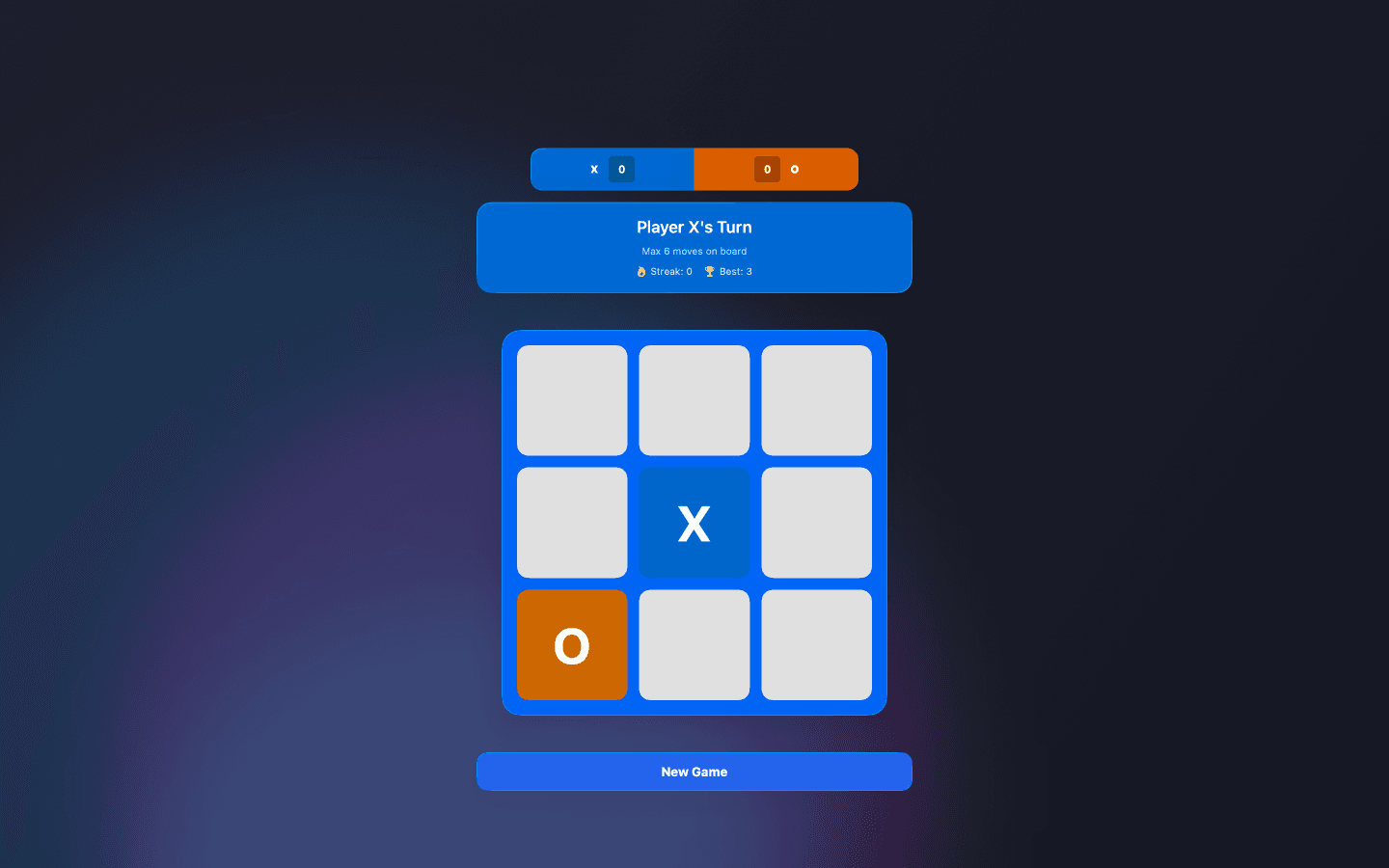 Infinite Tic Tac Toe single-player match